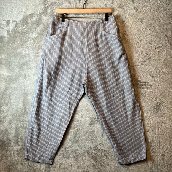 Toast Women’s Blue Striped Linen Cotton Blend Pull On Pants Size 14 - Picture 1 of 7